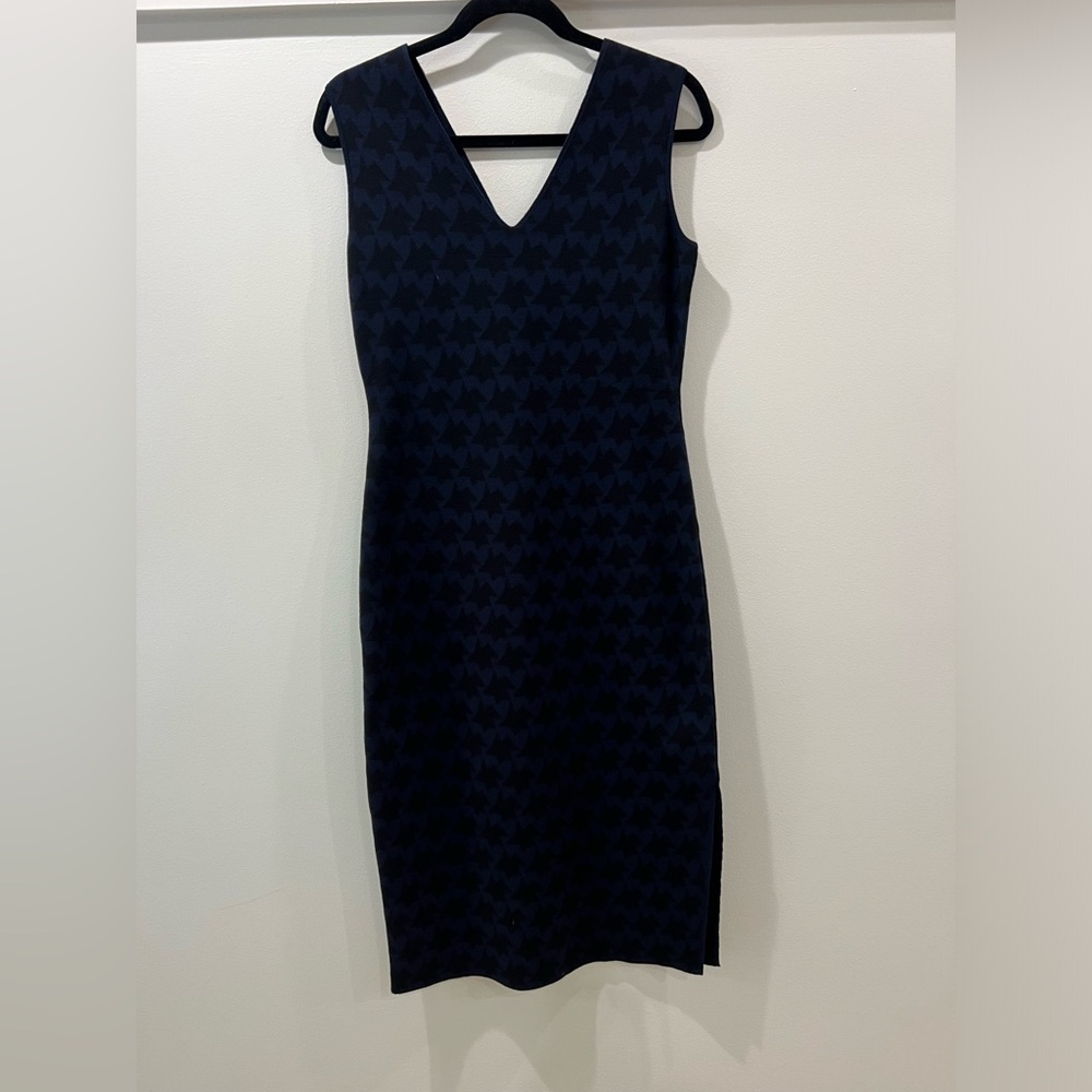 Akris Navy Houndstooth Midi Dress